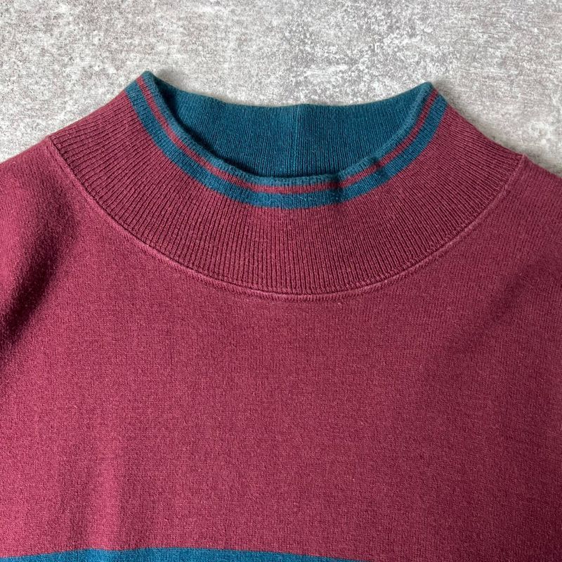 80s USA製 LLBean モックネック ボーダー 長袖 Tシャツ XXL / 80年代 