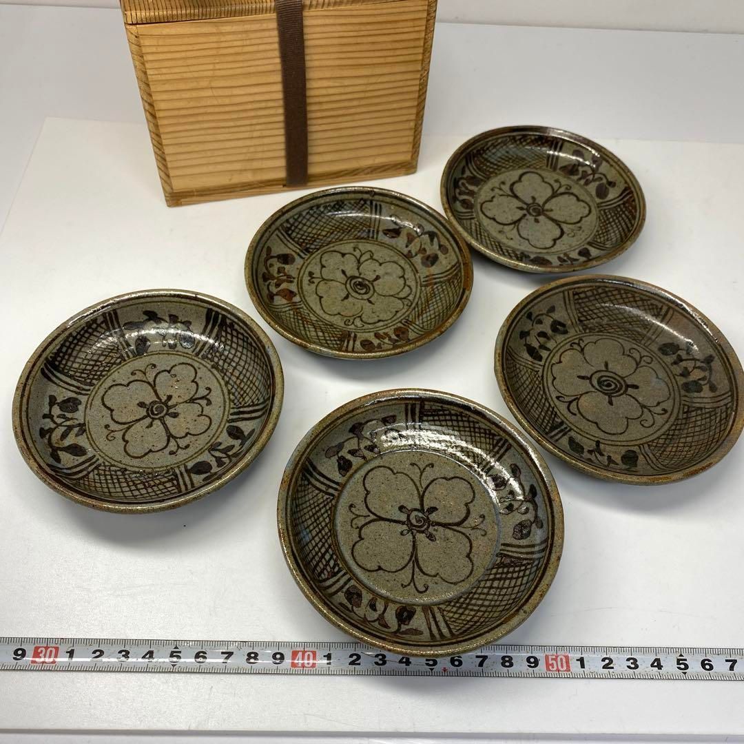 江戸時代 絵唐津 小皿5枚 幅約11.6㎝ 木 タニト 東さ6-0814