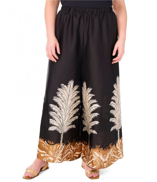 【送料無料】 ヴィンスカムート レディース カジュアルパンツ ボトムス Plus Size Leaf Printed Wide Leg Coordinating Pants Rich Black