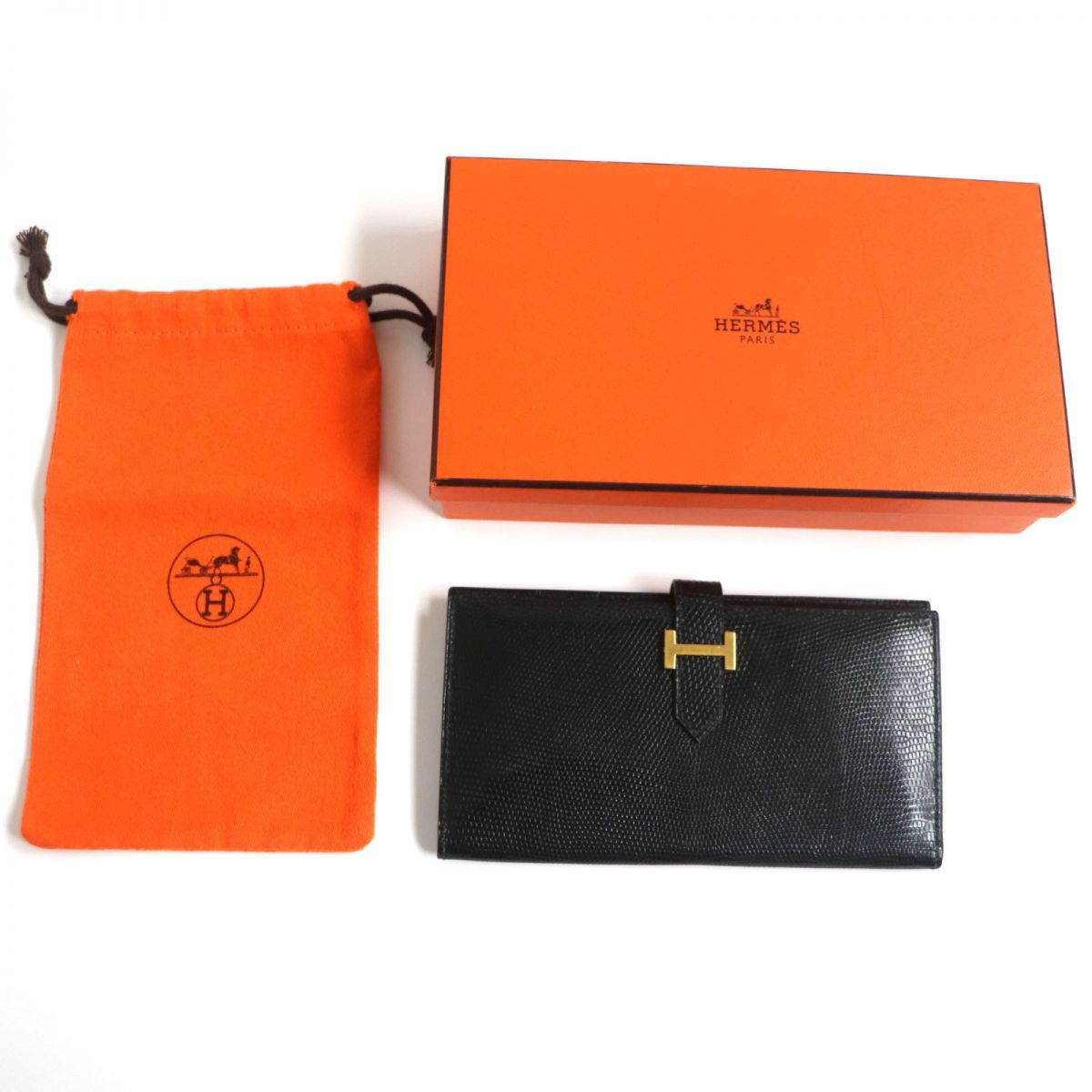 美品▽HERMES エルメス ヴィンテージ ベアン クラシック リザードレザー ウォレット/2つ折り長財布 黒 ゴールド金具 仏製 〇Y刻印 箱・袋付  p04-st30323-697 - メルカリ