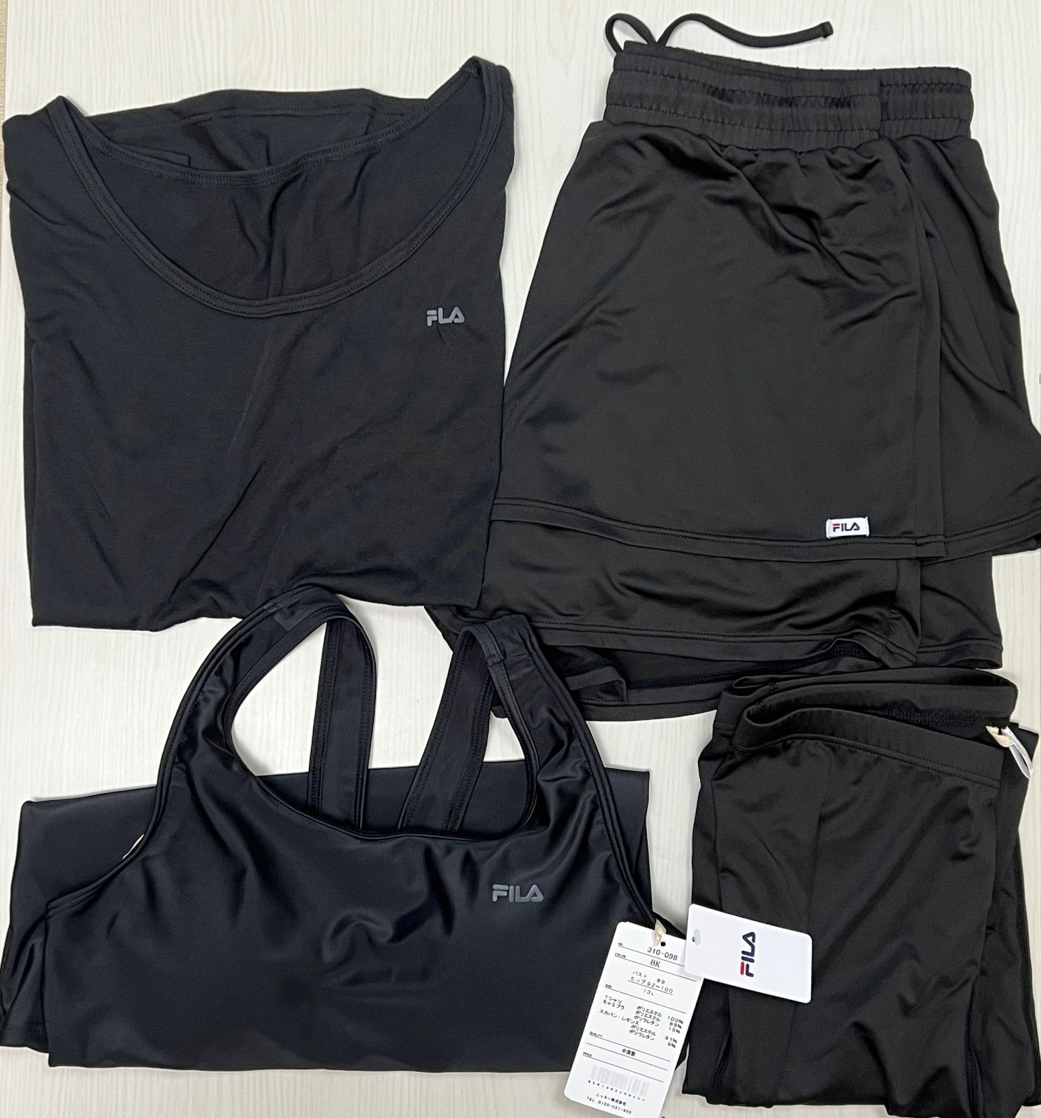 FILA - 【新品】FILA スポーツウェア 4点セット 水陸両用 13L LL〜XL 黒 FILA] フィラ スポーツウェア 4点セット 水陸両用 13L LL〜XL 黒