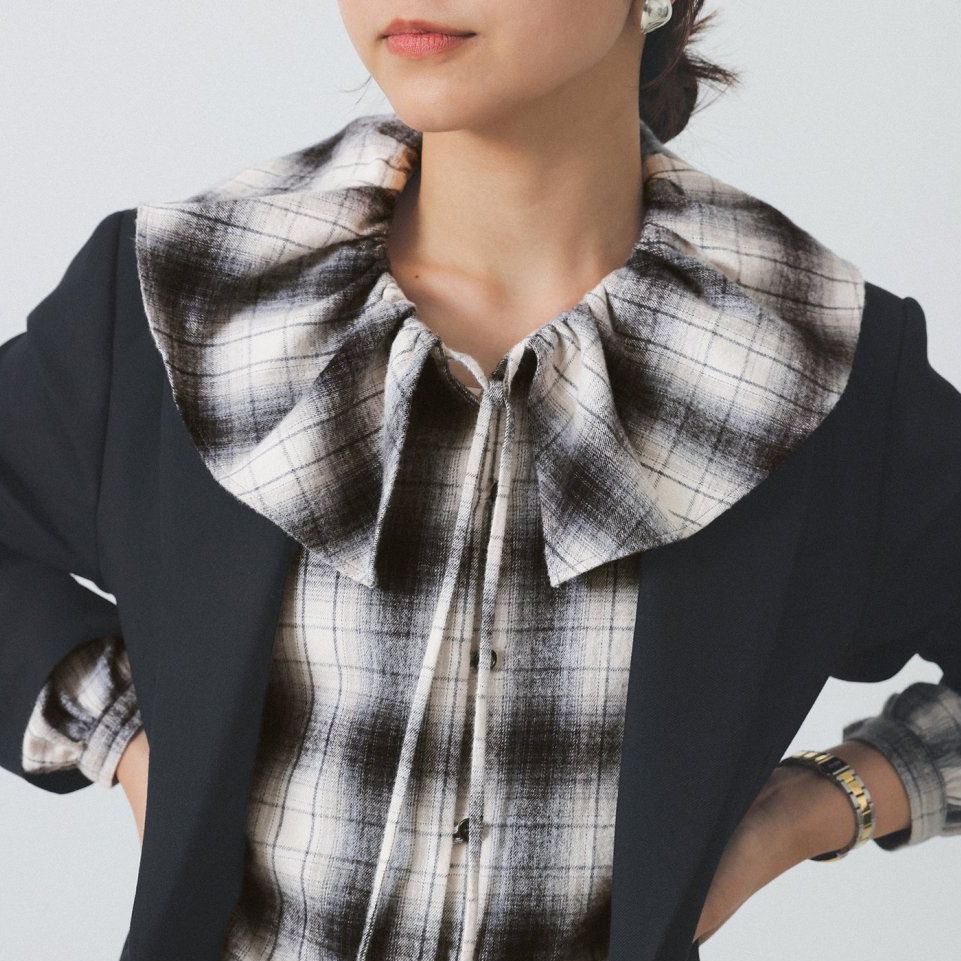 新品タグ付き IENA BLACK フリルチェックブラウス 人気完売品 フリー 追加》BLACK フリルチェックブラウス（シャツ／ブラウス）｜IENA
