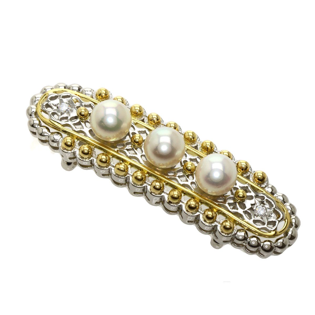 MIKIMOTO ミキモト パール 真珠 帯留め PT900 K18YG レディース