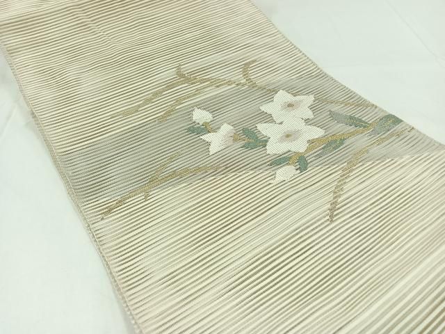 平和屋着物＊夏物 絽綴れ 八寸名古屋帯 枝花文 金糸 正絹 逸品