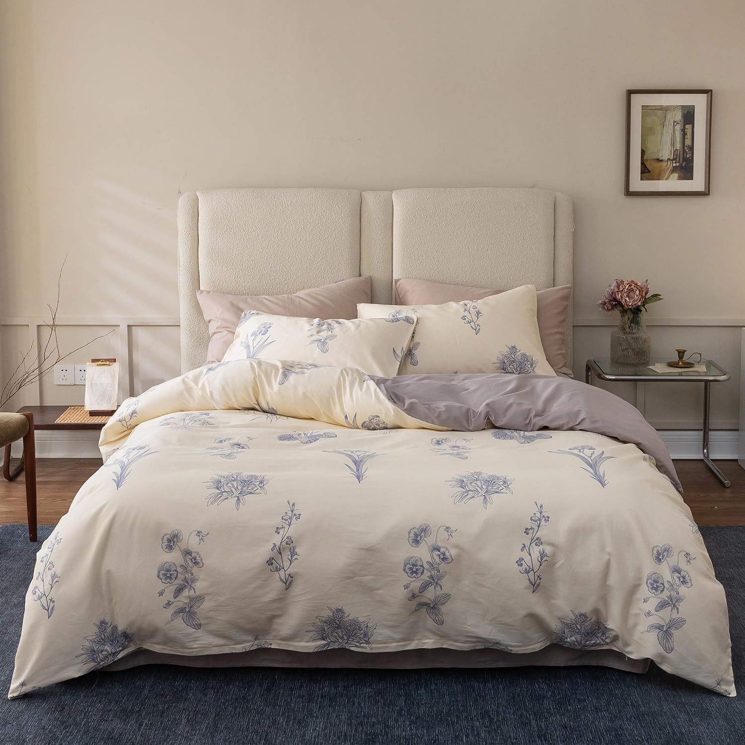 BUKAROOM 布団カバー 綿 100％ ダブル 4点セット 寝具カバーセット 掛け布団カバー ボックスシーツ 枕カバー ベッドカバー 寝具カバー ダブルジッパー 優雅な花 掛カバー190 210cm