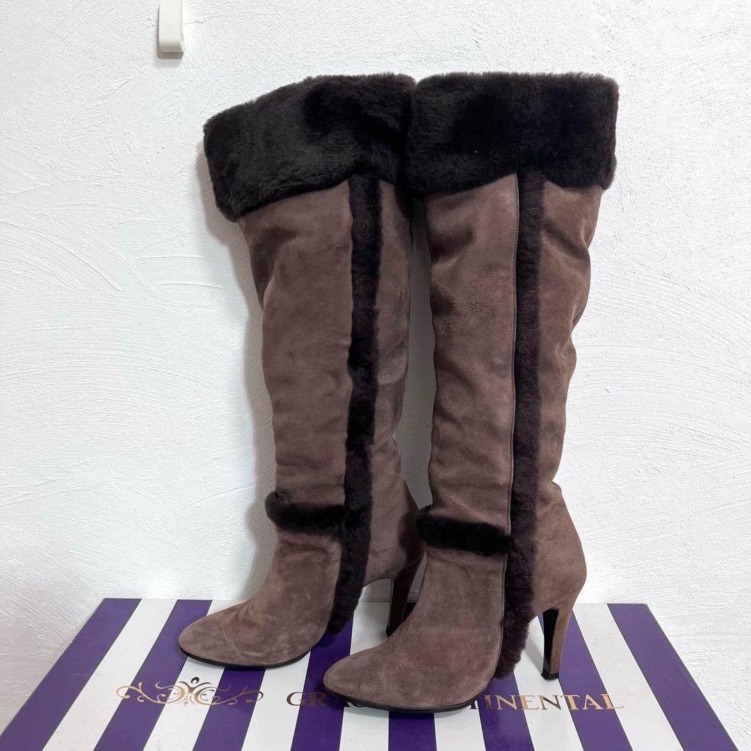 人気 グレースコンチネンタル 本革 ムートン レザー 2way ニーハイ ロングブーツ 38 24cm レディース