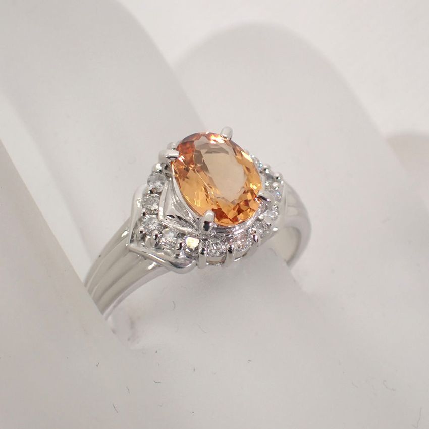 Pt900 インペリアルトパーズ/1.26ct ダイヤモンド/0.27ct リング 12.5 ...