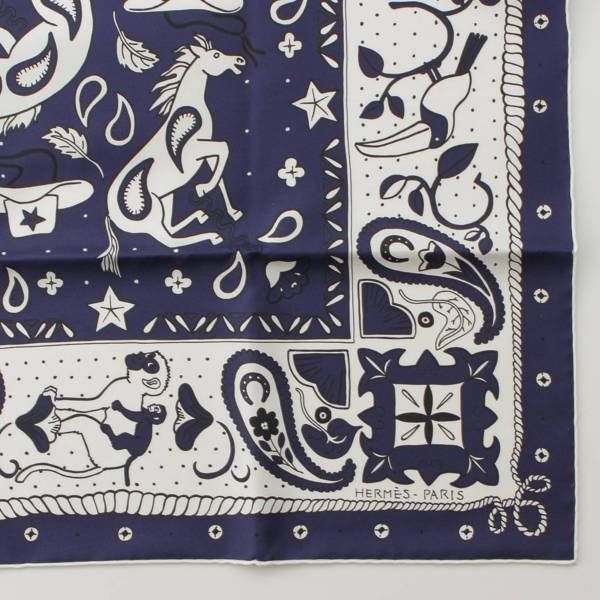 HERMES エルメスカレ55 アニマルバンダナ エルメス シルク バンダナ