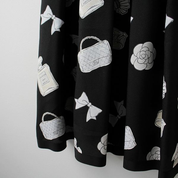 エムズグレイシー フレアワンピース リボン 花ボタン 日本製 40 ブラック M'S GRACY エムズグレイシー 花柄 フレアワンピース リボン 40 L