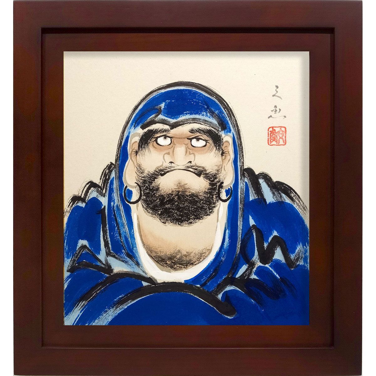 色紙額 中谷文魚 「青達磨」 日本画 真筆 額入り 肉筆画 手描き 縁起画 魔除け 家内安全 だるまさん 達磨大師 面壁九年 青ダルマ 額装色紙 -  メルカリ