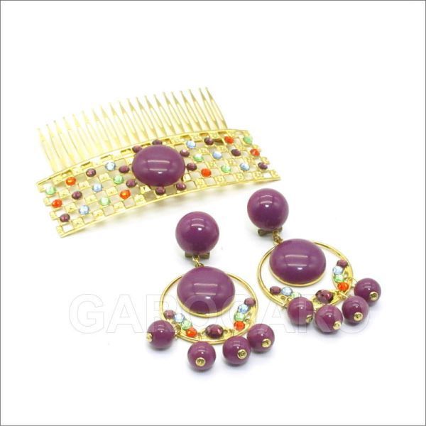 翌営業日出荷 セット価格 メタルのアクセサリセット ピアス針あり Abril アブリル 紫 フラメンコ用 スペイン直輸入