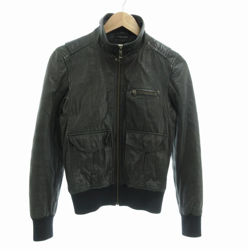 ディーゼル DIESEL ライダースジャケット シングル レザー 羊革 XS 黒 ブラック |TZ