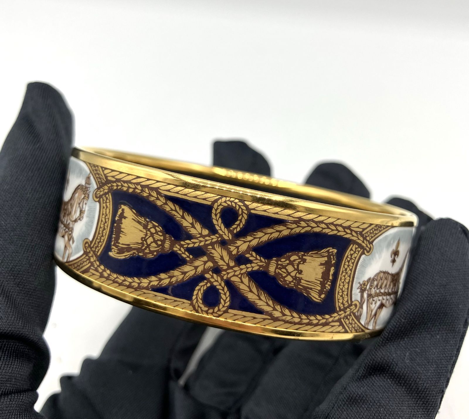 鑑定済み】正規品 エルメス HERMES エマイユ GM バングル 馬 ホース
