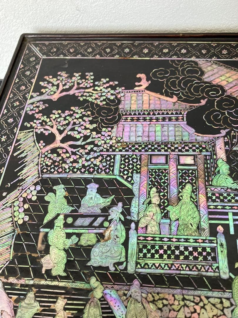 値下げ！時代 総螺鈿細工 人物 長方平卓 花台 飾台 香炉台 木製 漆芸