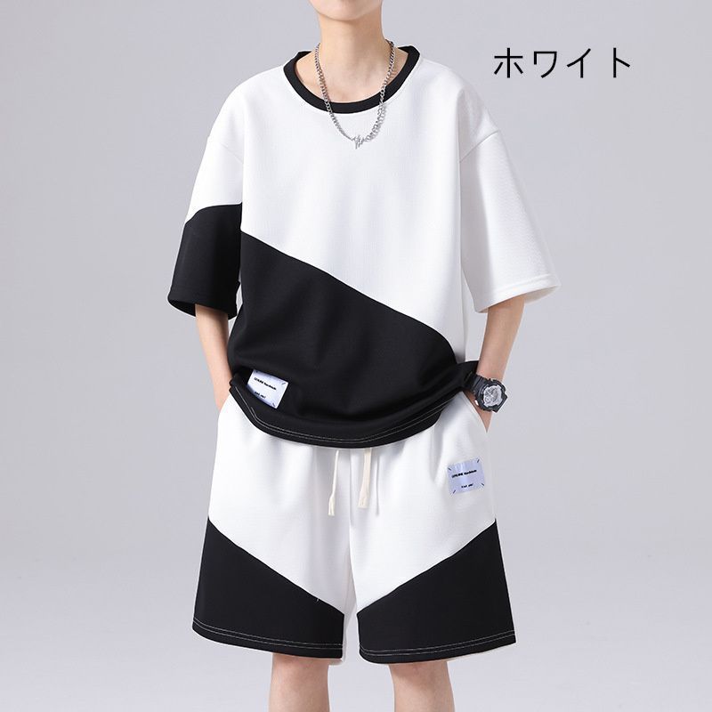 ジャージ メンズ 上下セット セットアップ 半袖 ショートパンツ カジュアル 綿麻風 トップス セット 上下 ジャージ ショートパンツ 半袖