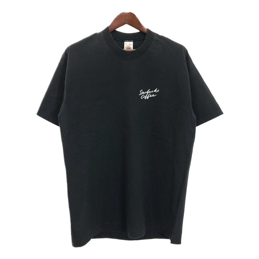 90年代 Starbucks Coffee スターバックス コーヒー 半袖Ｔシャツ 企業ロゴ ブラック メンズ L 古着 U0144