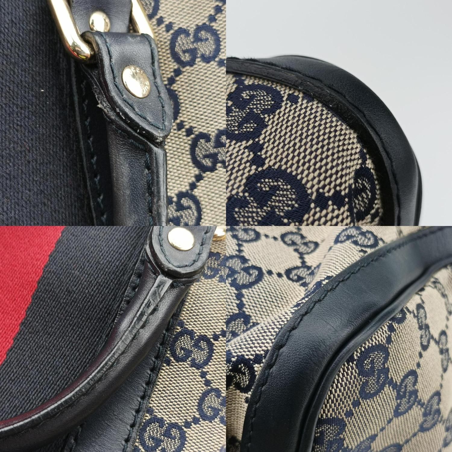 グッチ Gucci ボストンバッグ レディース シェリーライン ボストン ネイビー キャンバス×レザー 247205 525040