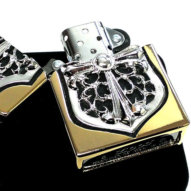 ZIPPO メタルジャケット 超重厚 ジッポ 金銀 ライター ゴールド クロス 