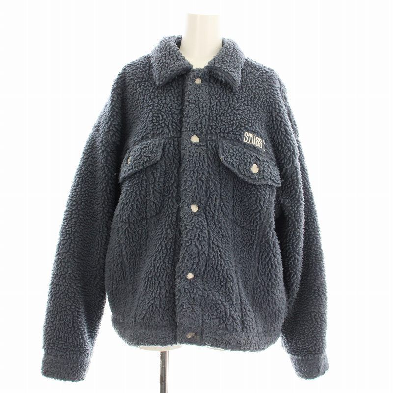 ステューシー STUSSY Taryn Sherpa Trucker 218091 ボアフリースジャケット ブルゾン ステン ロゴ刺繍 S 青 ブルー |KU