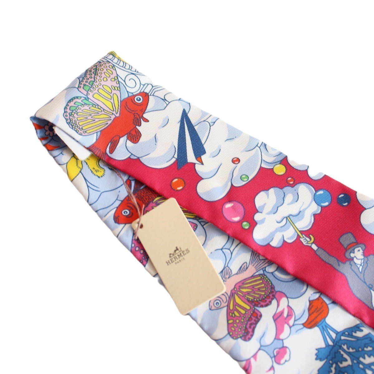 美品】HERMES エルメス ツイリー 私の雲 シルク100％ レッド系【いおき