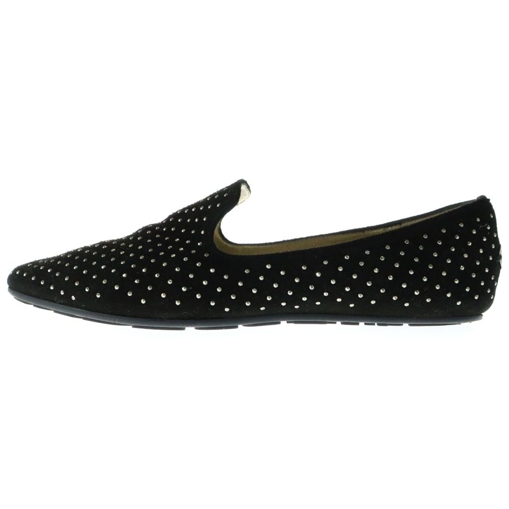 JIMMY CHOO ジミーチュウ 134 WHEEL スタッズデザイン スエード スリッポン フラットシューズ レディース ブラック