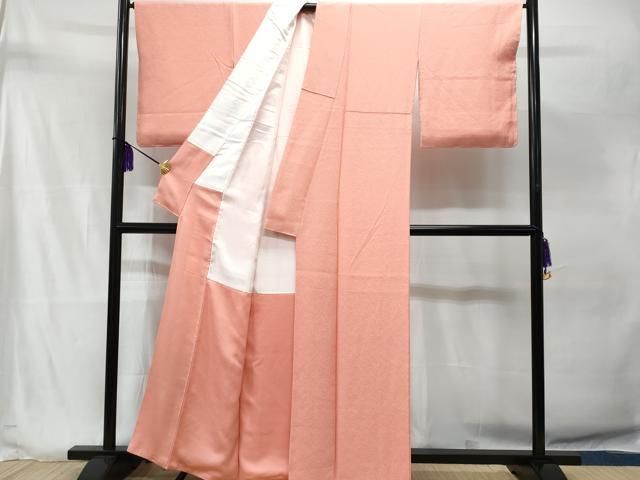 平和屋着物□上質な色無地 吉祥地紋 甚三紅色 正絹 逸品 未