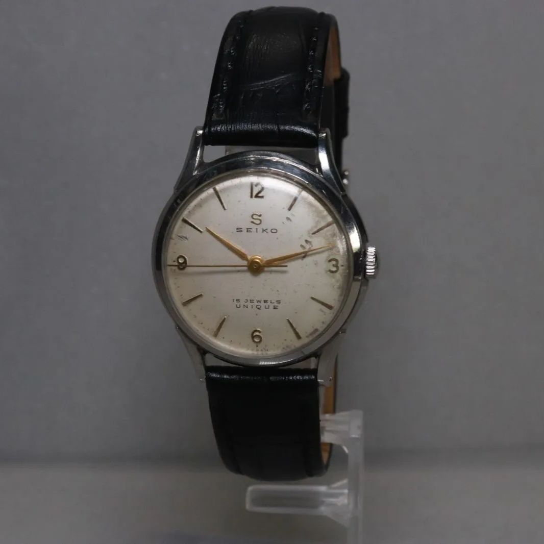 OH済1950年代☆希少 SEIKO UNIQUE ユニーク 15石 Sマーク 手巻き式