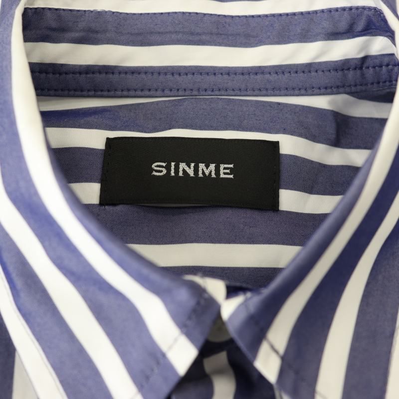 シンメ SINME ストライプシャツ 長袖 前開き M 青 白 ブルー ホワイト