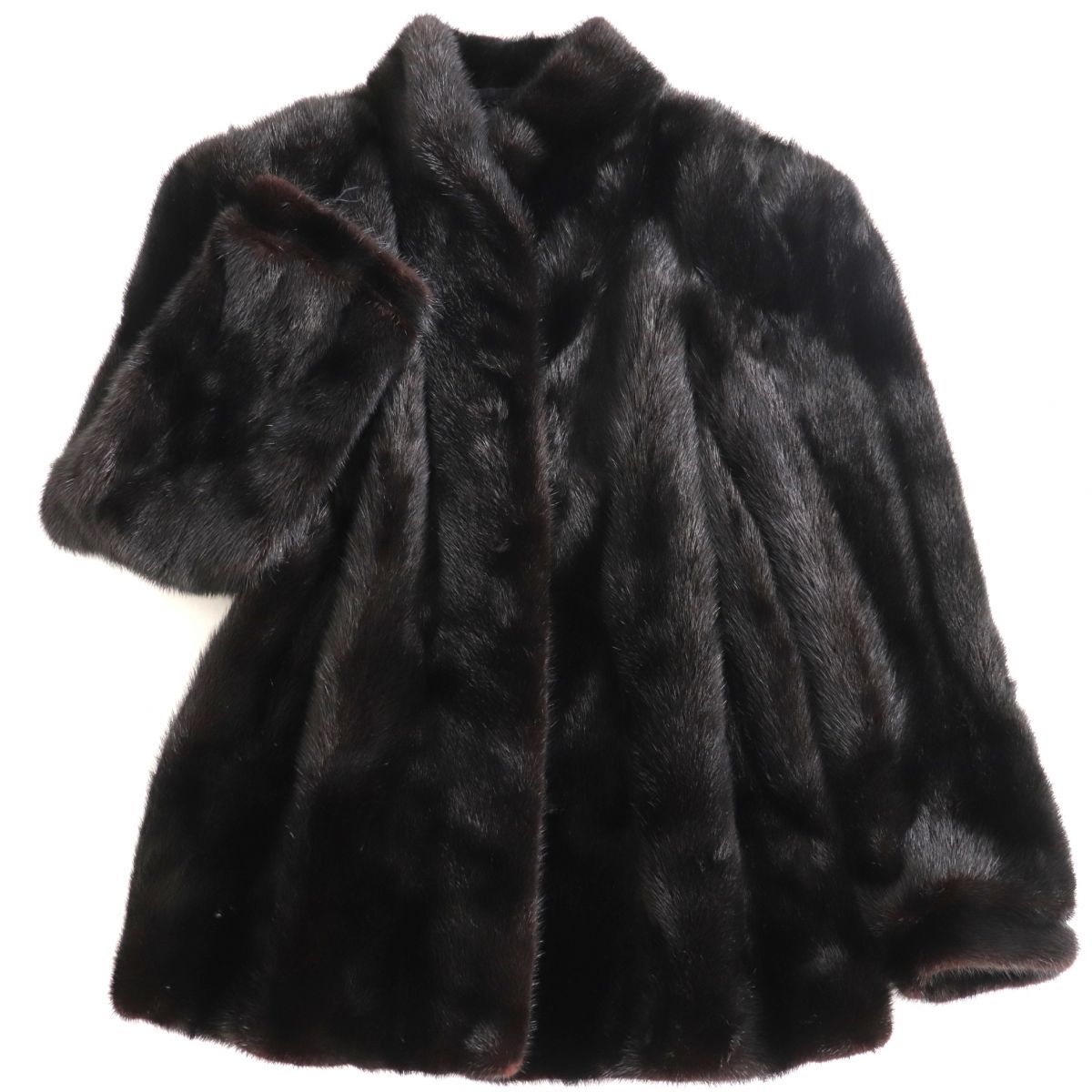美品▼SAGA MINK サガミンク 本毛皮コート ブラック 大きめサイズ15号 毛質艶やか・柔らか◎