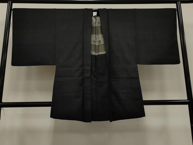 平和屋着物＃男性 羽織 紬地 暗黒色 黒地 正絹 CAAT5703id