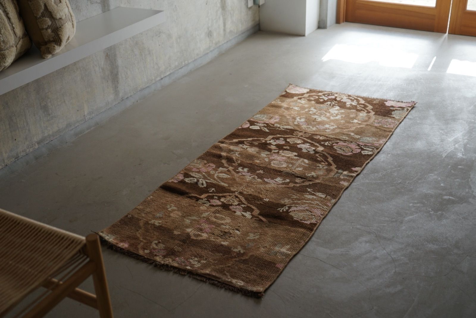 ペールコーラル54×158 ヴィンテージラグ トルコ ランナー ブラウン 158