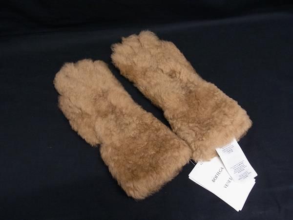 BOTTEGA VENETA ボッテガヴェネタ 649949 テディ ラムスキン×カシミヤ 手袋 グローブ サイズS ブラウン系 FR1670