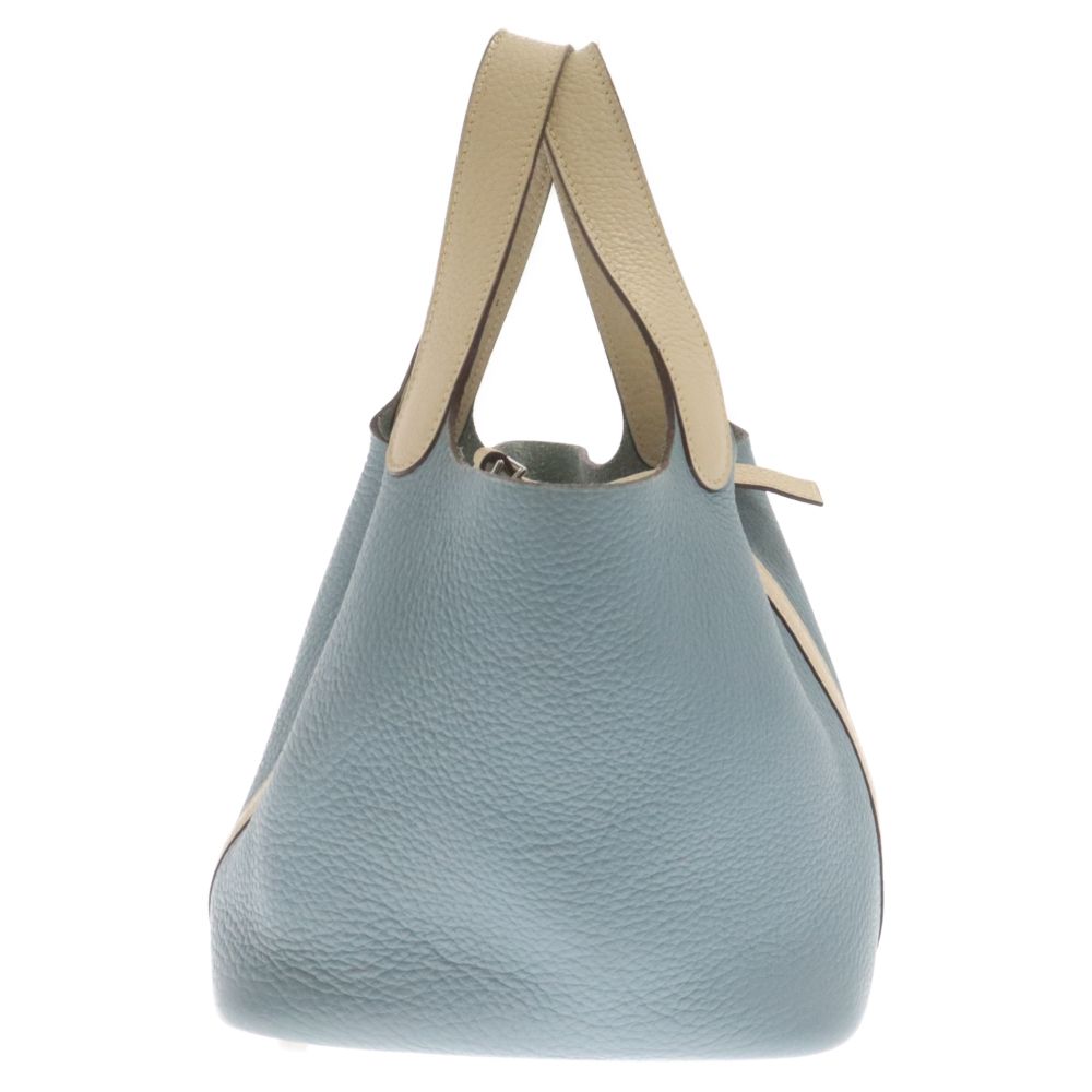 HERMES エルメス ピコタン PM バイカラー シエル パーシュミン シルバー金具□M刻印 トリヨンクレマンス ハンドバッグ ブルー/ベージュ HERMES (エルメス) ピコタン PM バイカラー シエル パーシュミン