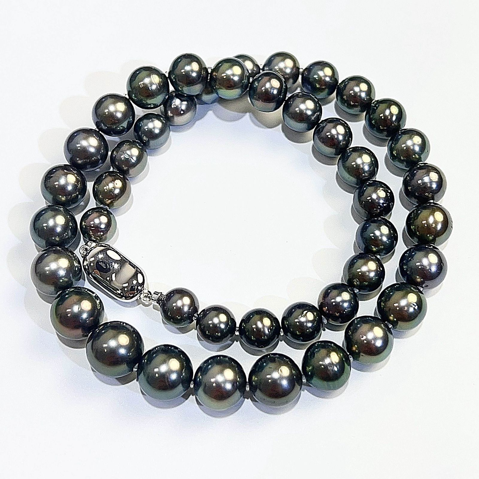 SV 天然 黒蝶 タヒチ ブラックパール ネックレス オーロラ ピーコック