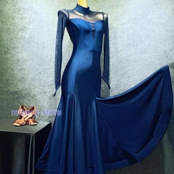 社交ダンス衣装 ワンピース モダンダンス　ワルツ専用ドレス レッスン着 ルンバ サンバ 練習競技着デモ用 スタンダード発表会用演出服01 社交ダンスドレス モダンダンス衣装 クラーデション フリル