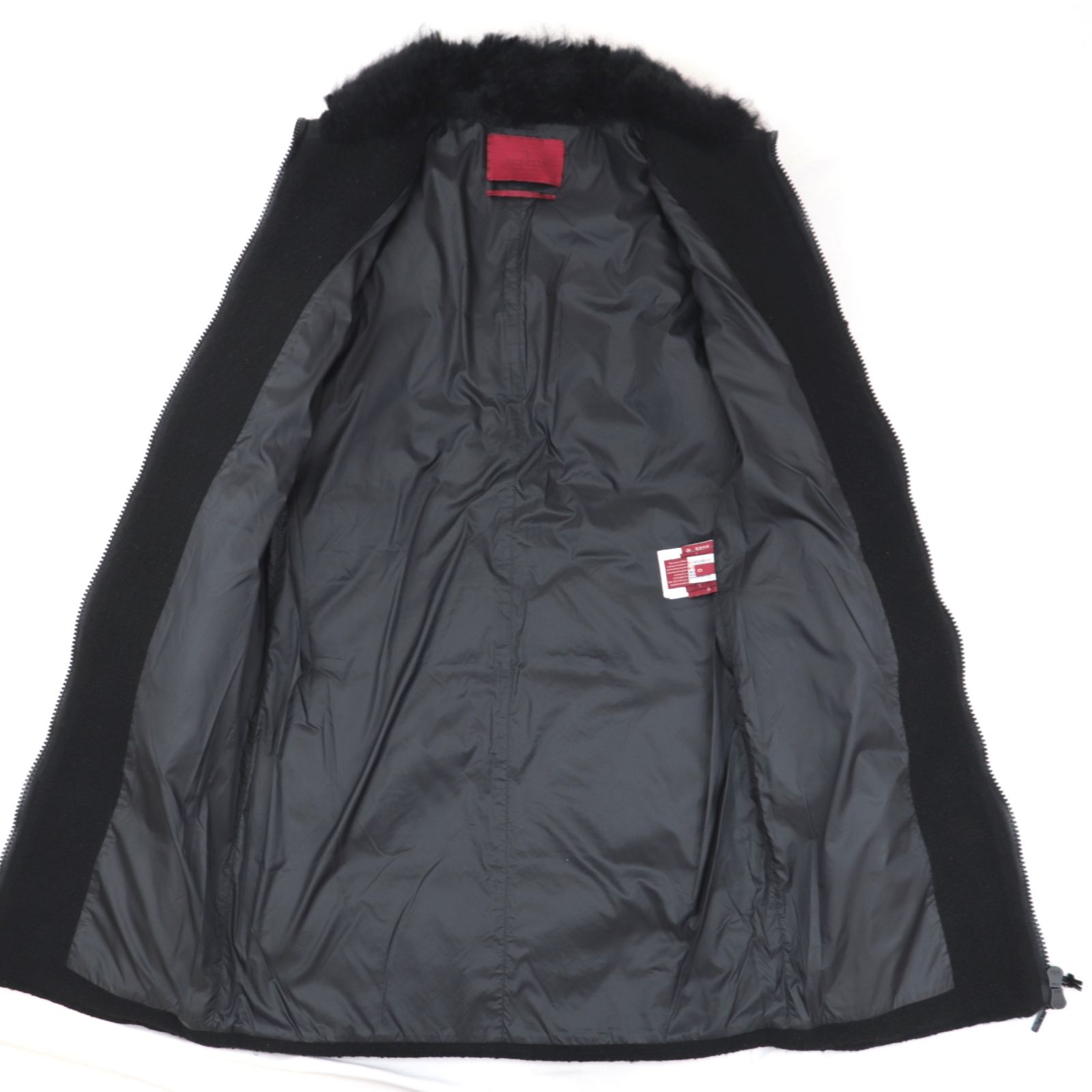 モンクレール ガムルージュ ZENON ゴートファー ツイードダウンコート レディース 黒 0 ウール ジャケット MONCLER GAMME  ROUGE