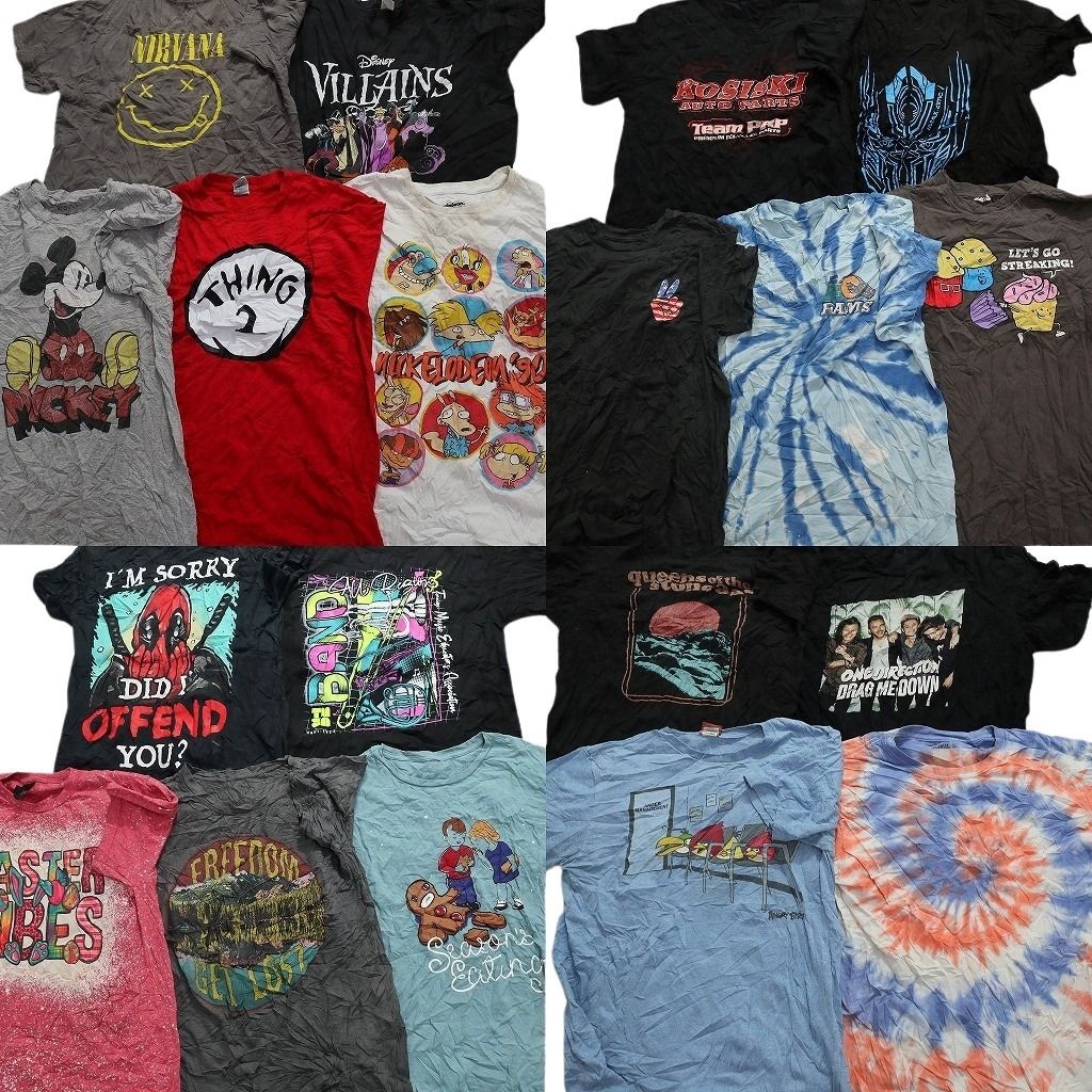 古着卸 まとめ売り カラーmix プリント 半袖Tシャツ 19枚セット (メンズ M ) タイダイ 音楽 キャラクター バンド ディズニー MS6058