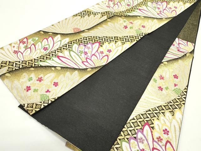 平和屋着物◎六通柄袋帯 唐織 正倉院花文 銀糸 正絹