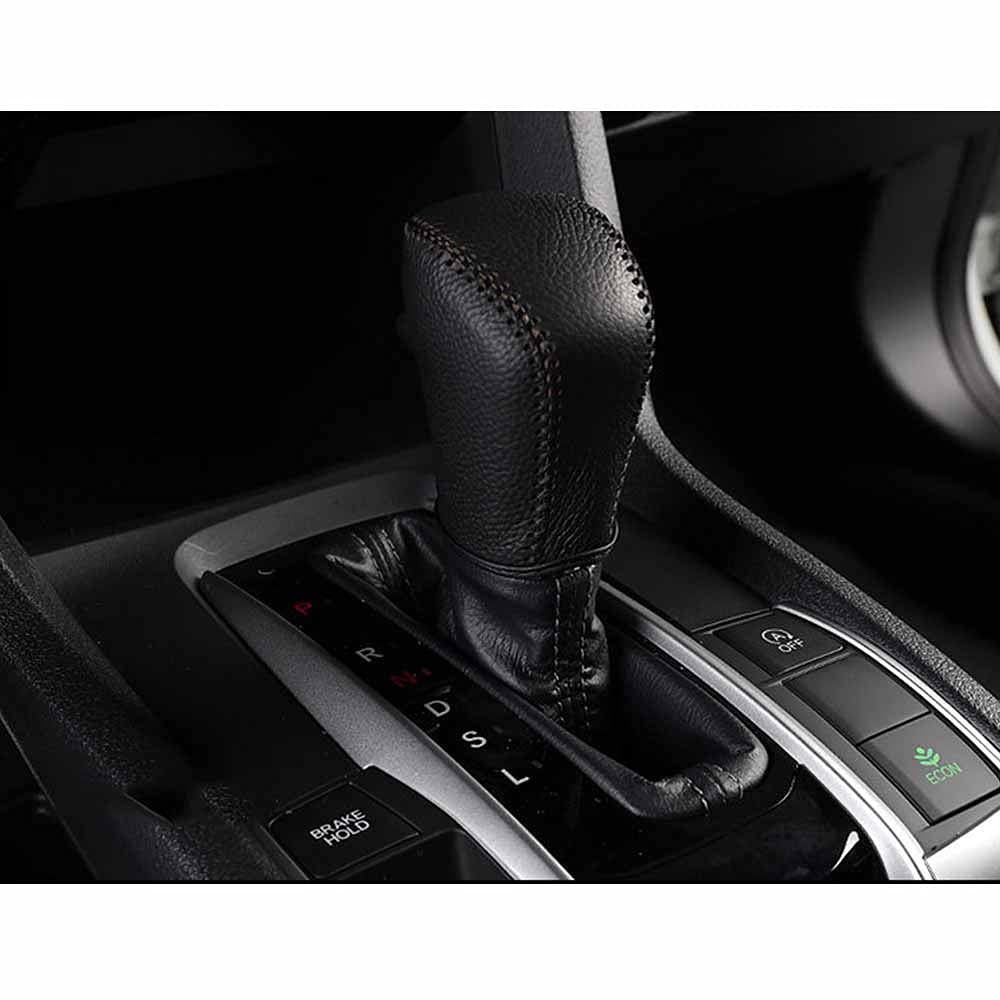 ホンダ シビック 10代目 シフトノブカバー 本革 Rifoda civic FK7 FK8 FC1 オートマチック専用 シフトノブガーニッシュ 内装パーツ 汚れ防止 引っかき傷 アクセサリー(ブラック+ブラックステッチ)