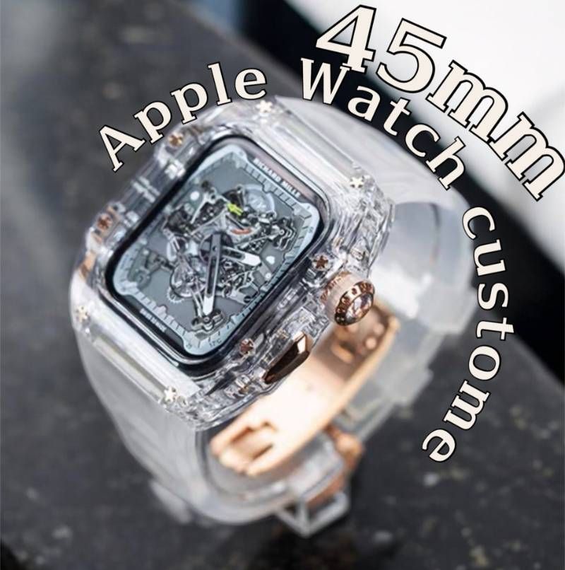 クリアローズ AppleWatchカバーケース 脱着 簡単 保護 カスタム ベルト ラバー バンド 45mm ウルトラ アップルウォッチ対応