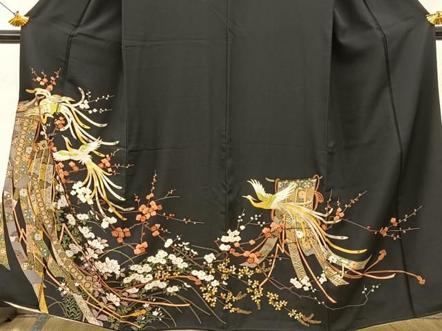 平和屋着物□豪華黒留袖 駒刺繍 鳳凰几帳花文 金銀彩 正絹 逸品 平和屋着物□豪華黒留袖 駒刺繍 鳳凰几帳花文 金銀彩 正絹 逸品