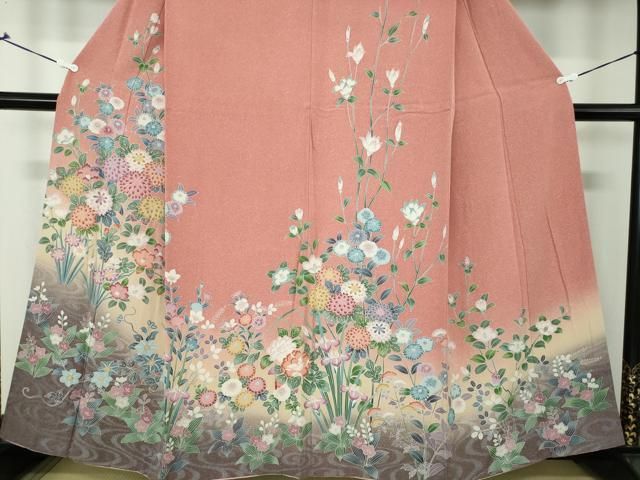 平和屋着物○訪問着 友禅 流水花文 暈し染め 正絹 逸品 DAAS3013ps