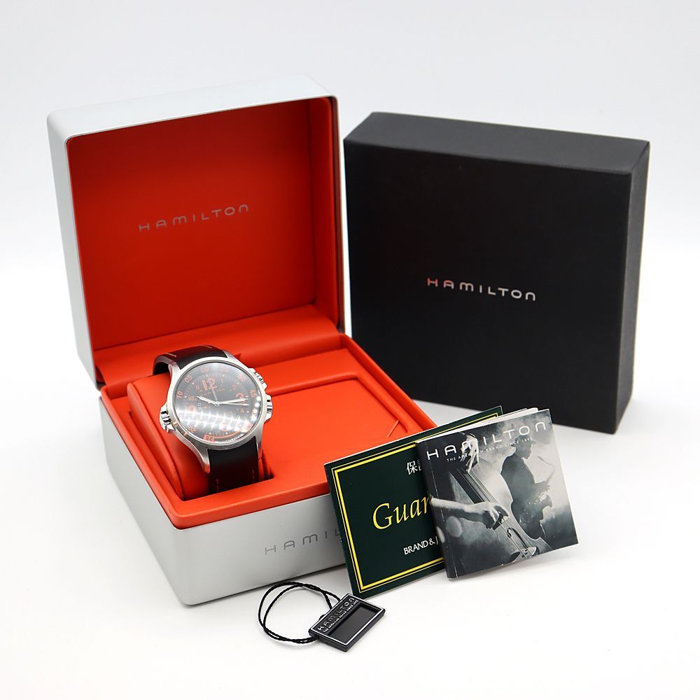 HAMILTON ハミルトン カーキ GMT エアレース H77665373 H776650 デイト 黒 ブラック オレンジ SS ステンレス 純正ベルト 純正尾錠 メンズ 自動巻き【6ヶ月保証】【腕時計】【中古】 HAMILTON ハミルトン カーキ GMT エアレース H77665373 H776650 デイト