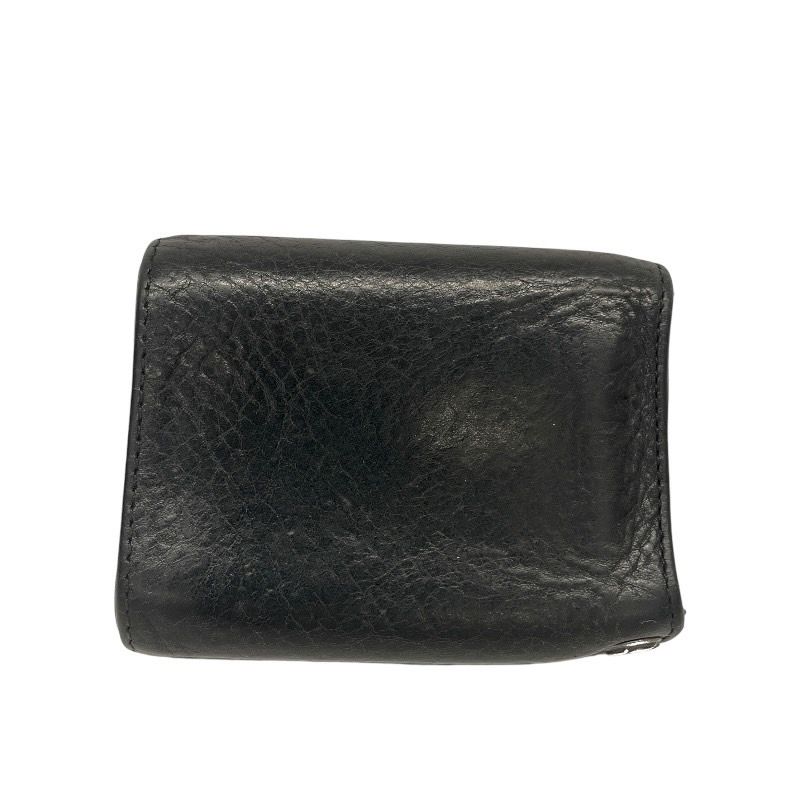 Chrome Hearts ブラックレザー三つ折り財布 クロムハーツ ウェイブ ミニ ウォレット レザー 3つ折り財布 (CHROME