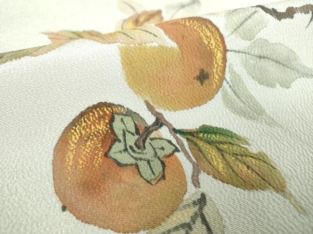 平和屋着物●九寸名古屋帯　手描き　成り物　柿　鬼しぼ縮緬　金彩　正絹　逸品　DAAX4627ps 平和屋着物○九寸名古屋帯 手描き 成り物 柿 鬼しぼ縮緬 金彩 正絹