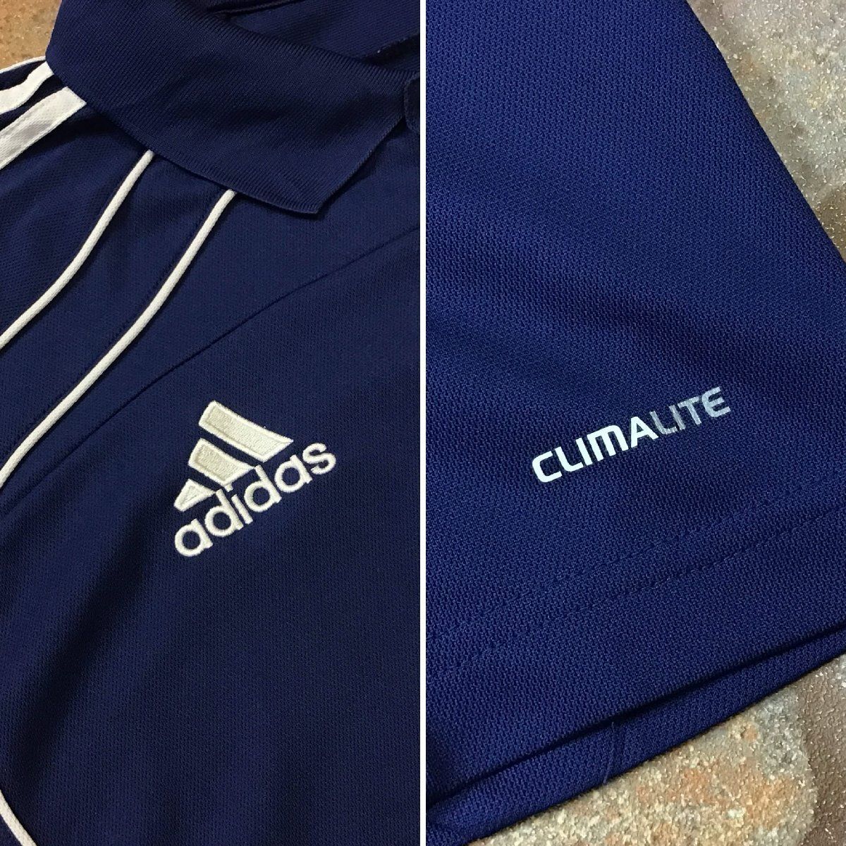 ME12-961★USA限定品★【ADIDAS】CLIMALITE 3ライン 刺繍ロゴ ナンバリングプリント 半袖 ポロシャツ【メンズ XL】紺 サッカー スポーツ