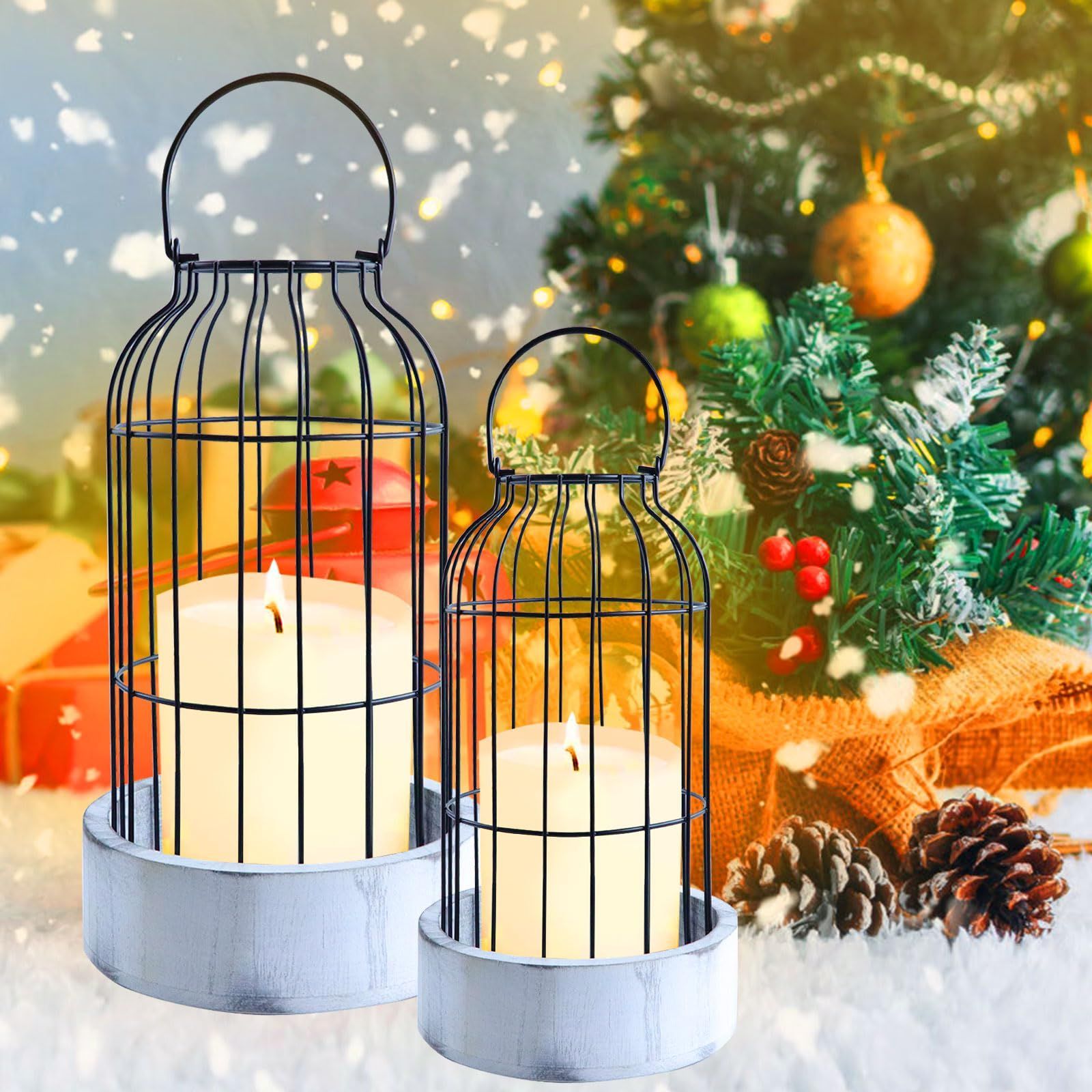 コーヒーテーブル キッチン リビングルーム 玄関 ファームハウス装飾 ヴィンテージローソク足の装飾間接照明 ブラックケージレトロ 装飾 装飾キャンドルホルダー キャンドルランタン セット 2個 Qivine NEXPOTALLINN_EU