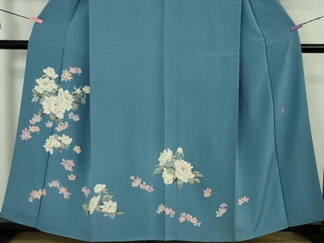 平和屋本店□極上 本加賀友禅作家 奥田勝将 訪問着 花王 ヨットブルー