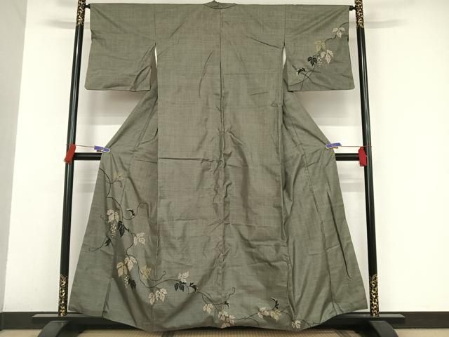 平和屋着物●本場染大島紬 訪問着 葡萄蔦の葉 正絹 AAAU0276np