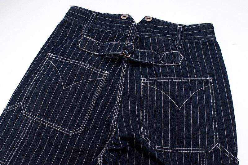 ウォバッシュ　デニム　ワイド　パンツ　ストライプ　アメカジ　ヒッコリー　サイズM ウォバッシュ デニム ワイド パンツ ストライプ ヒッコリー